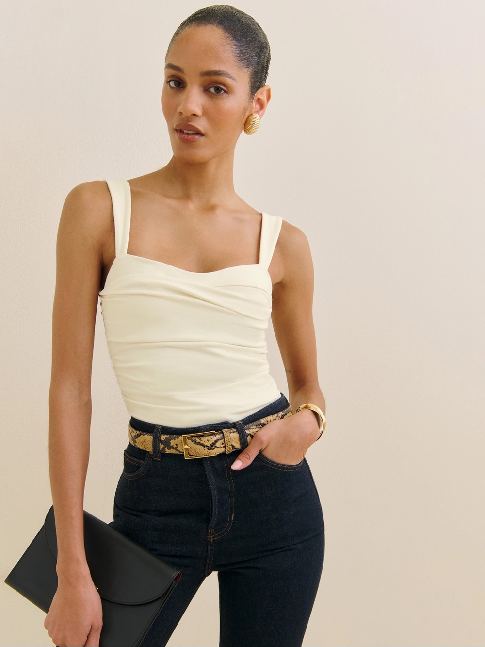 Reformation Cream Square-Neck Tank with Wide Straps